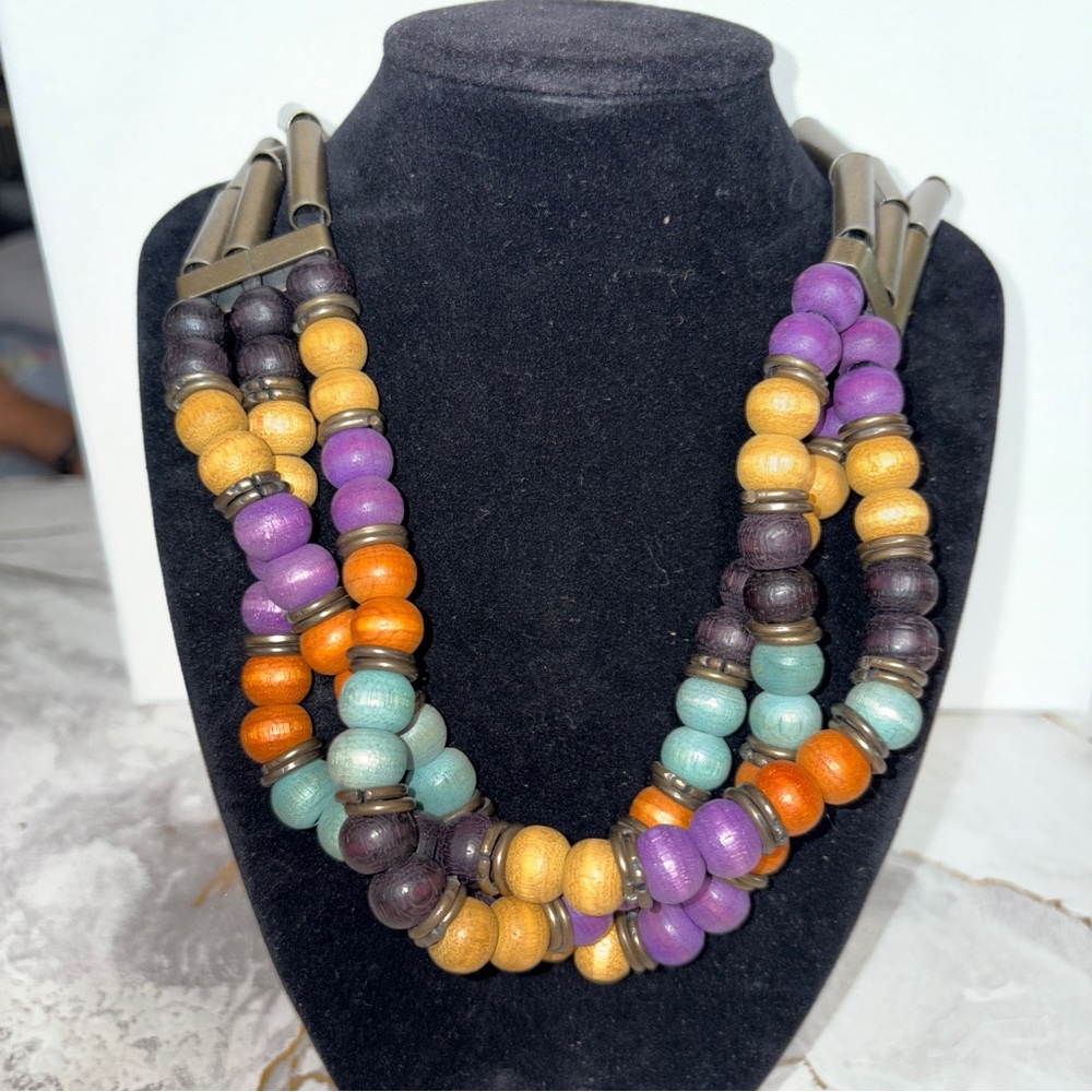 Vintage Colorful wood Beaded Necklace